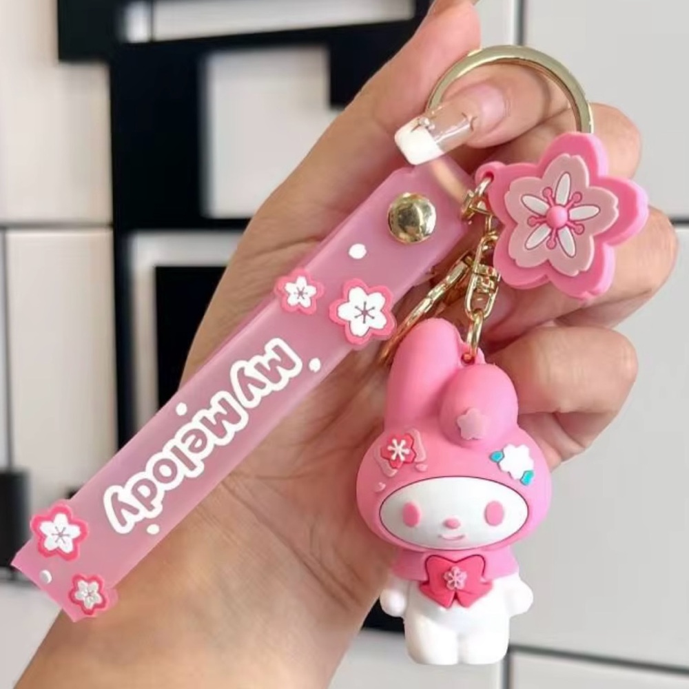 Sanrio My Melody pink with Flowers keychain Bag Charm Wristlet